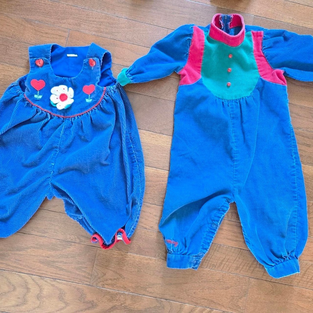 VTG colorblock blue corduroy rompers / overalls sizes 9m-24m check measurements